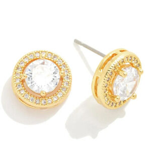NEW Circular Stud Earrings Featuring Round Stone With Pave Accent